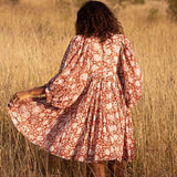 Casual V -Neck Floral Print Pleated Boho §á§ݧѧä§î§Ö §ا֧ߧã§ܧà§Ö Vintage Loose Half Sleeve Holiday Spring Beach Mini Dress vestidos-Outfit