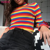 Multicolor Striped Sweater for Women, Fashion Knitted Pullover, Slim Sexy Turtleneck Sweaters and Colorful