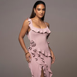 Woherb Spring Hot New Sexy Fashion Pure Color Back Open Fork Splicing Halter