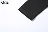 Kliou Sexy Hollow Out Mini Dress Women Solid Unique Design Long Sleeve Backless Body-Shaping Cleavage Hip Skirt Female