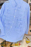 Women Solid Hollow Out Shirts Lapel Long Sleeve Loose Waist Fashion Patchwork Blouse Female Chic Casual Poly Shirt 2023-Outfit