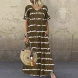 Woherb Summer Dress Wishv-Neck Lotus Sleeve Striped Print Dress Plus Size Casual Dress-Outfit