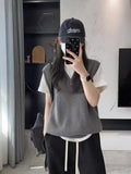 Retro Loose V-Collar Vest 2024 New Style Knitted Vest Women's Shoulder Vest-Outfit