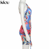 Kliou One Shoulder Paisley Sexy Mini Dress 2021 Women Summer New Fashion Sleeveless Backless Sheath Hollow Out Female