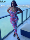 Kliou Multi-Color Printing Jumpsuits Women Fashion Spaghetti Strap Body-Shaping Hot High Waist Streetwear Female
