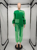 Color Block Patchwork Tracksuit Autumn Winter Clother for Women Sport Sweatshirt + Pants Two Piece Set Jogging Femme Suit-Outfit