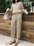 2 Pieces Women's Sets Warm Knitted Tracksuit 2022 New Autumn Winter O-Neck Sweater and Casual Harme Pants Pullover