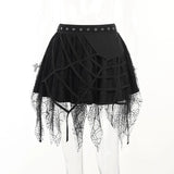 Black Lace A-Line Mini Skirts for Women Y2K Vintage Bandage Lolita Summer Skirt Gothic Clothes 90s Streetwear JY22257AH-Outfit