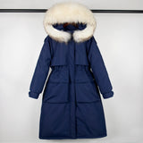 Large Natural Raccoon Fur Hooded Long Down Coat Women Winter 90% Duck Down Parkas Female Thickness Sash Tie Up Jackets-Outfit