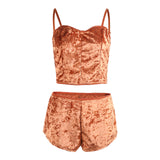 Hot Women 2 piece set Velvet Sleepwear Sexy Spaghetti Strap Shorts Pajamas Suit Ladies Casual Sleepwear Female Pajama Party