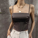 Woherb French Sexy Show Thin Pure Desire Jacket Summer Burst Satin Fish Bone Temperament Condole Belt Vest Woman-Outfit