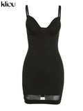 Kliou Patchwork Mesh Mini Dress Women Body-Shaping Strapless Solid Camisole Attirewear Sexy Cleavage Sleeveless Club Female