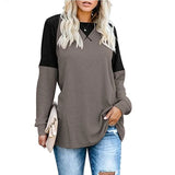 Autumn Patchwork Long Sleeved T-Shirt Fashion Loose Casual Top Women Oversized Tunic Round Neck Tee Shirt Pullovers Femme-Outfit
