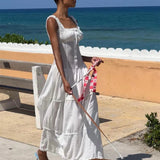 Woherb Sexy White Pure Desire Dress Summer Hot Style Pleated Temperament Show Thin Holiday Dress Woman-Outfit