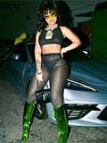 Kliou Sexy Sleeveless Cross Top And Pants Two Piece Set Women Solid Club Outfits Midnight Party Wear See Through Skinny