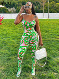 Kliou Aesthetic Panelled Print Jumpsuit For Women Hot Casual Silky Spaghetti Strap Skinny Bodysuit Streetwear Female