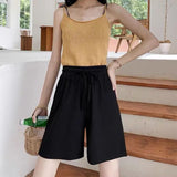 Pants Women Summer Solid Black Wide Leg Loose Drawstring Ulzzang Skin-friendly Simple Thin Breathable Comfortable