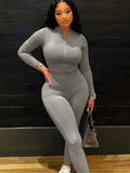 Kliou Solid Simple Two Piece Set Women Sheath Slim Casual Sporty Long Sleeve Zipper Top+Body-Shaping Female Activewear