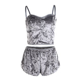 Hot Women 2 piece set Velvet Sleepwear Sexy Spaghetti Strap Shorts Pajamas Suit Ladies Casual Sleepwear Female Pajama Party