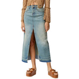 Fashion Woman Loose Slit Straight Leg Denim Skirt-Outfit
