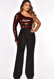 Elegant Sequins One Sholder Long Sleeve With Belt Loose