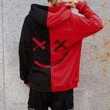 Happy Smiling Face Hoodies Fashion Patchwork Oversized Sweatshirts Hooded Pullovers Unisex Couple Hoodie Hip Hop