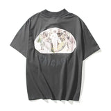West Oil Painted Letter Foam Loose T Shirts Men and Women High Street Short Sleeve Oversize Tshirt