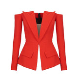New Star Fashion Design After Zipper Personality Word Down Shoulder Suit