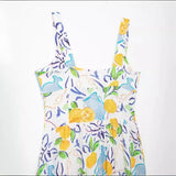 New Home Printed Breasted Flute Suspender Dress 3611306-Outfit
