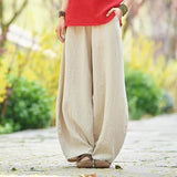 2022 Vintage Cotton Linen Pants Women Solid Loose Trousers Female Casual Ha Elegent Pants Solid Elasitic Waist Spring Autumn