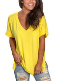 Casual V-neck Short Sleeves Solid Loose