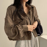 Corduroy Shirt for Woman Elegant Chic Woman Shirt Double Pocket Shirt Coat Autumn and Winter 2023 New Casual Jacket Korean-Outfit