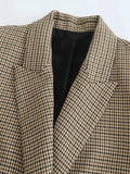 Women Fashion Double Breasted Plaid Blazer Coat Vintage Long Sleeve Flap Pockets Female Outerwear Chic Vestes Femme-Outfit