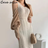 Knitting Dress Women 2022 Summer Tank Sleeve Streetwear Vintage Elegant Knit Bodycon Dress Sleeveless Hook Clothing