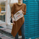 Women Asymmetrical Blouse ZANZEA Autumn Long Sleeve Solid Split Hem Tops Casual Long Shirt Female O Neck Blusas