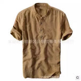 Summer Travel Holiday Men's Leisure Simple Small Fresh Linen Shirt Thin Solid Color Short-Sleeved Leisure