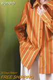 Orange Stripes Top Spring Summer 2023 Womens Fashion Cool Blouse or Tops for Woman Long Sleeve Women Elegant Shirts Tunics-Outfit