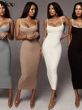 Kliou strap backless sexy bodycon midi long dress new women high waist cotton striped dresses elegant fashion party