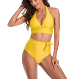 Push Up Bikini Set Swimsuit For Women Bow Sexy High Waist Solid Bandeau Female Bathing Suit 2021 New Summer