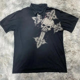 Short-Sleeved Retro Loose Leaf Print Polo Shirt Loose Street