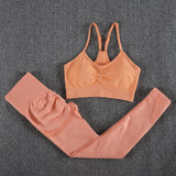 Seamless Gym Two Piece Set Women High Stretchy Tracksuit Women Sports High Waist Leggings Workout Pants Sets