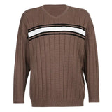 Style V-neck y2k Pullovers for Women Autumn V-neck Loose Striped Sweaters Vintage Aesthetic 90s Knitted Top