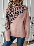 And Winter New Jacket Sweater High-Necked Leopard Long-Sleeved Loose Fashion Casual