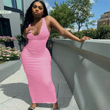 2021 Sleeveless Solid Square Collar Ribbed Skinny Maxi Dress Spring Summer Women Fashion Sexy Streetwear Lounghe