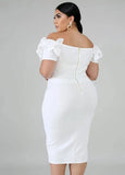 Elegant Plus Size Off Shoulder Ruffled Sleeve Bodycon Midi