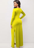 Sexy Round Neck Front Cross Long Sleeve Irregular Long Top And Match Skinny Pants 2 Piece