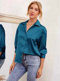 Women's Wear 2024 Spring And Summer New Satin Comfortable Casual Long-Sleeved Shirt Women's Spot-Outfit