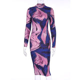 2022 Long Sleeve Print Bodycon Sexy Dress Autumn Winter Women Party Elegant Slim Christmas Club
