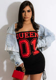 Sexy Off-the-shoulder Sleeveless Letter Print Lace Up Mini Bodycon