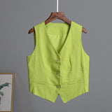 And Linen Vest Vest 2024 Summer New Female Temperament Leisure Sleeveless Single-Breasted Vest Jacket-Outfit